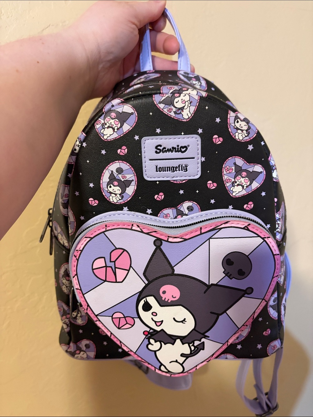 Loungefly Black Purple Pink Kuromi Heart Mini Backpack